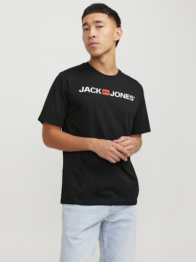 Jack Jones Erkek Pamuklu Siyah Bisiklet Yaka Tişört 12137126