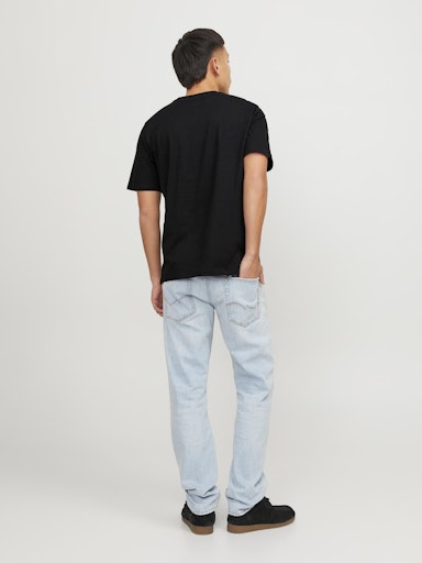Jack Jones Erkek Pamuklu Siyah Bisiklet Yaka Tişört 12137126