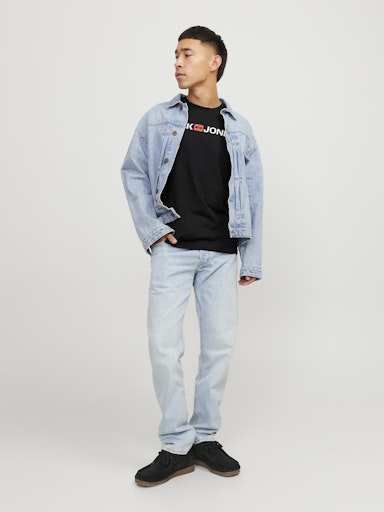 Jack Jones Erkek Pamuklu Siyah Bisiklet Yaka Tişört 12137126