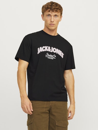 Jack Jones Erkek Pamuklu Siyah Bisiklet Yaka  Tişört 12262348