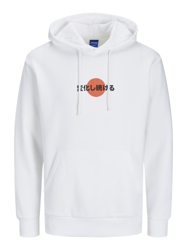 Jack Jones Erkek  Regular Fit Kanguru Cepli Yumuşak Dokulu Beyaz Kapüşonlu Sweatshirt 12257387B