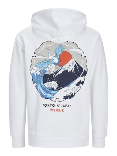 Jack Jones Erkek  Regular Fit Kanguru Cepli Yumuşak Dokulu Beyaz Kapüşonlu Sweatshirt 12257387B