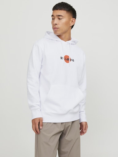 Jack Jones Erkek  Regular Fit Kanguru Cepli Yumuşak Dokulu Beyaz Kapüşonlu Sweatshirt 12257387B
