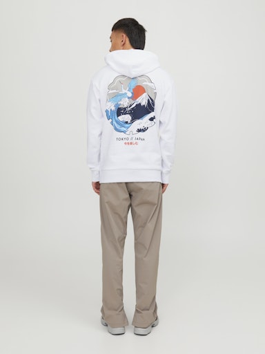 Jack Jones Erkek  Regular Fit Kanguru Cepli Yumuşak Dokulu Beyaz Kapüşonlu Sweatshirt 12257387B