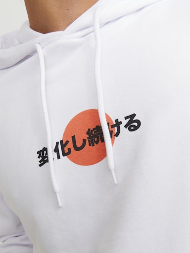 Jack Jones Erkek  Regular Fit Kanguru Cepli Yumuşak Dokulu Beyaz Kapüşonlu Sweatshirt 12257387B