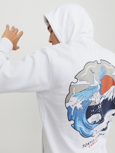 Jack Jones Erkek  Regular Fit Kanguru Cepli Yumuşak Dokulu Beyaz Kapüşonlu Sweatshirt 12257387B