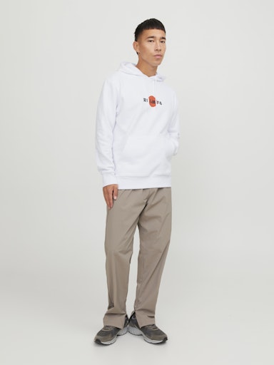 Jack Jones Erkek  Regular Fit Kanguru Cepli Yumuşak Dokulu Beyaz Kapüşonlu Sweatshirt 12257387B
