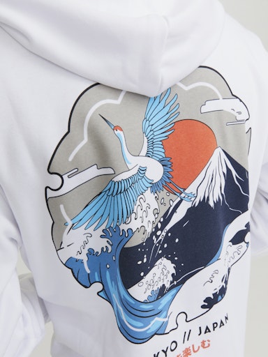 Jack Jones Erkek  Regular Fit Kanguru Cepli Yumuşak Dokulu Beyaz Kapüşonlu Sweatshirt 12257387B