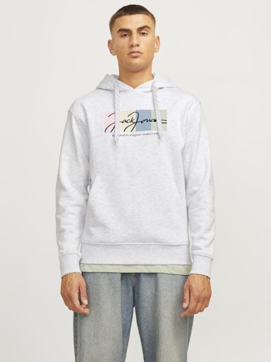 Jack Jones Erkek  Regular Fit Kanguru Cepli Yumuşak Dokulu Beyaz Kapüşonlu Sweatshirt  12262421B