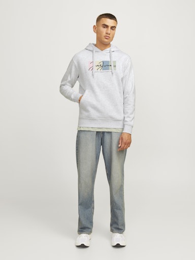 Jack Jones Erkek  Regular Fit Kanguru Cepli Yumuşak Dokulu Beyaz Kapüşonlu Sweatshirt  12262421B