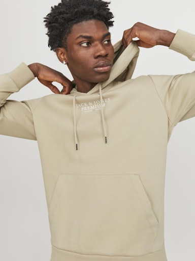 Jack Jones Erkek  Regular Fit Kanguru Cepli Yumuşak Dokulu Krem Kapüşonlu Sweatshirt 12216335KR