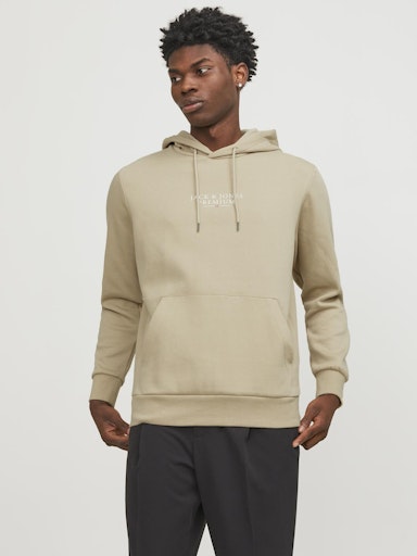 Jack Jones Erkek  Regular Fit Kanguru Cepli Yumuşak Dokulu Krem Kapüşonlu Sweatshirt 12216335KR