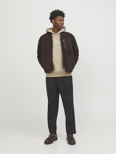 Jack Jones Erkek  Regular Fit Kanguru Cepli Yumuşak Dokulu Krem Kapüşonlu Sweatshirt 12216335KR