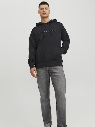 Jack Jones Erkek  Regular Fit Kanguru Cepli Yumuşak Dokulu Siyah Kapüşonlu Sweatshirt 12233972S