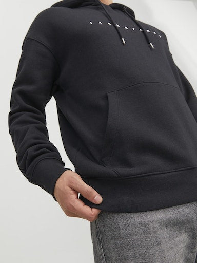 Jack Jones Erkek  Regular Fit Kanguru Cepli Yumuşak Dokulu Siyah Kapüşonlu Sweatshirt 12233972S