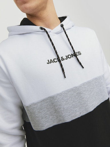 Jack Jones Erkek Regular Fit Yumuşak Dokulu Beyaz Kapüşonlu Sweatshirt 12233959B