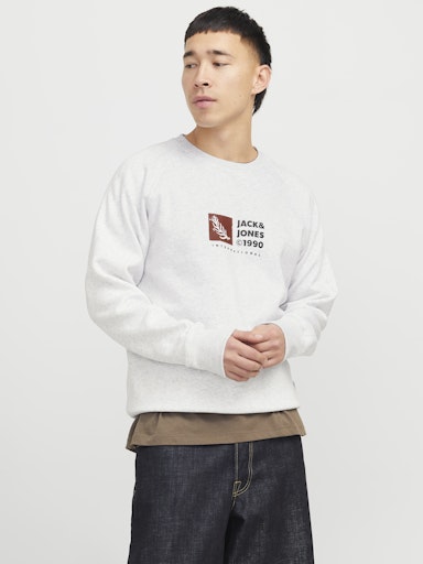 Jack Jones Erkek Relaxed Fit Bisiklet Yaka Uzun Kollu Tasarım  Beyaz Sweatshirt 12262958B