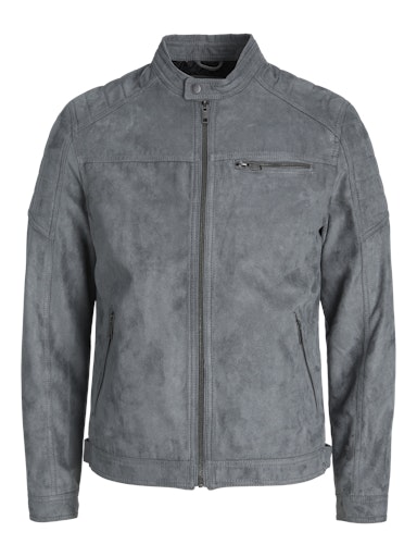 Jack Jones Erkek Sedona Sage Biker Yaka Ceket Sentetik Süet Görünümlü Gri Ceket 12147218G