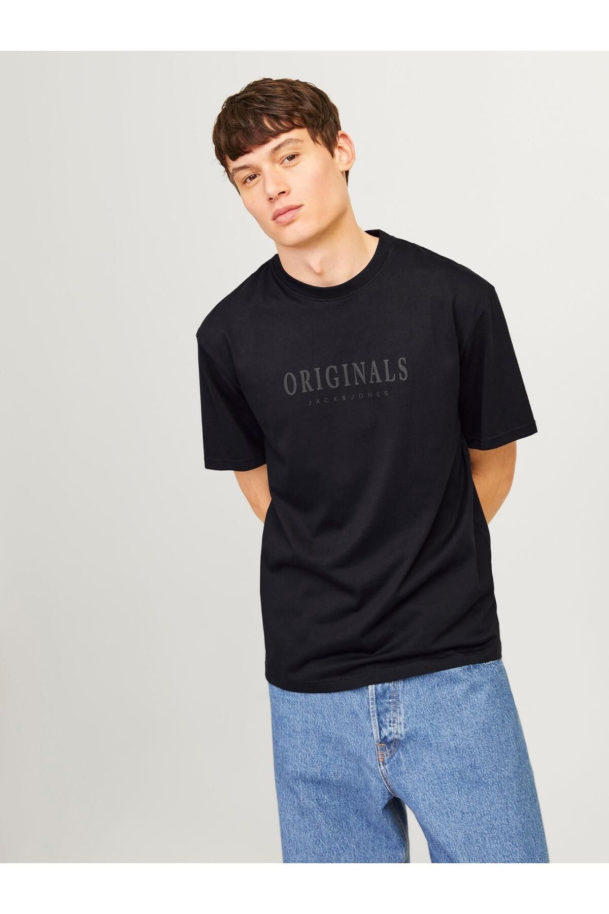 JACK JONES Erkek SİYAH Crew Neck Tişört 12262494