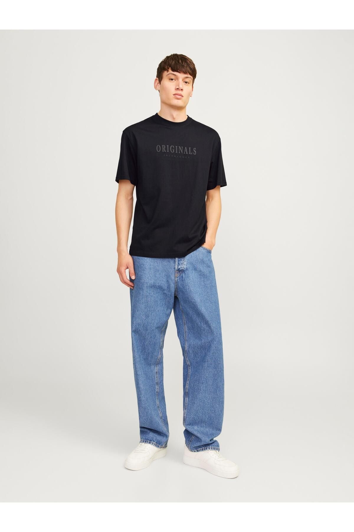 JACK JONES Erkek SİYAH Crew Neck Tişört 12262494