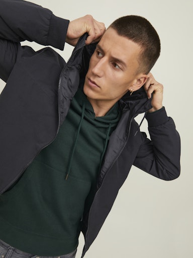 JACK JONES Erkek Siyah Kapüşonlu Mont 12200208