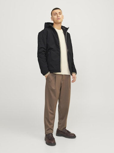Jack Jones Erkek Siyah Kapüşonlu Rüzgar Geçirmez Hafif Mont 12240201S