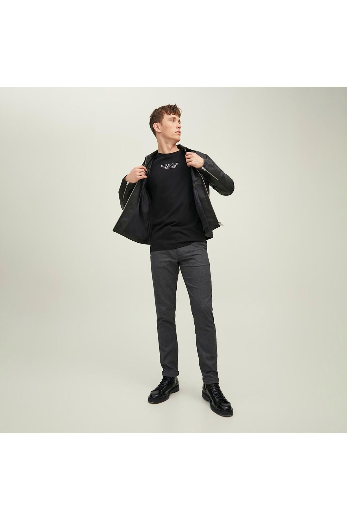 JACK JONES Erkek SİYAH Pamuklu Tişört 12217167