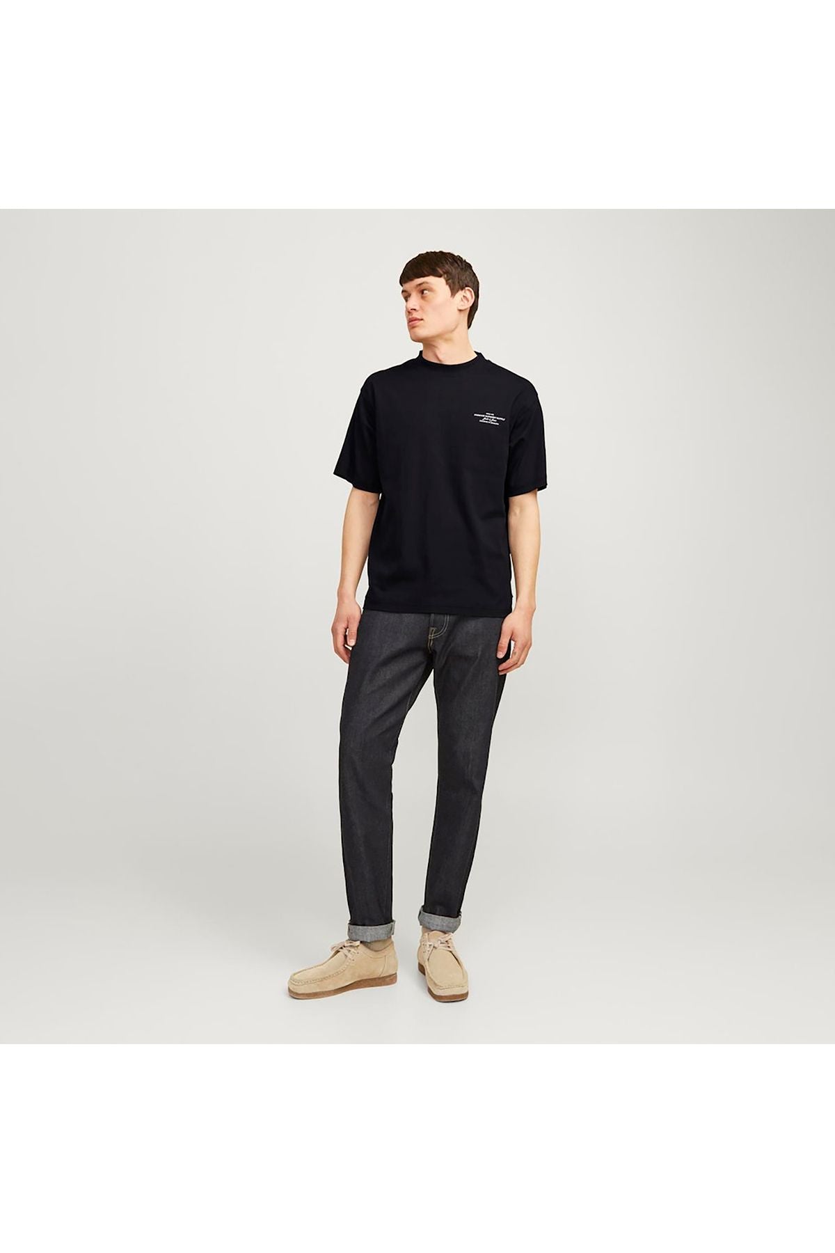 JACK JONES Erkek Siyah Pamuklu Tişört 12259357