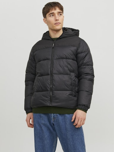 Jack Jones Erkek Siyah Rüzgar Geçirmez Puffer Mont 12235859S