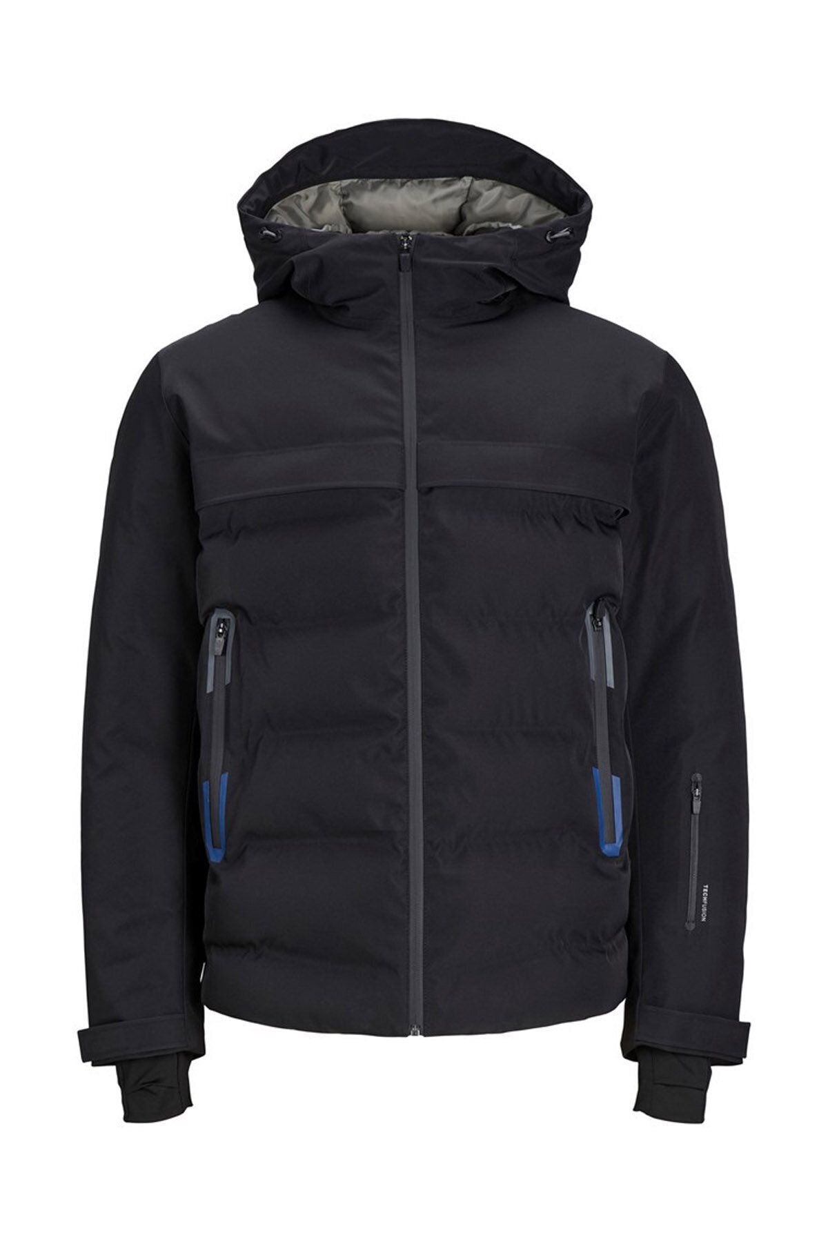 Jack Jones Erkek Siyah Su Geçirmez Kapüşonlu Kısa Kesim Puffer Mont 12225287S