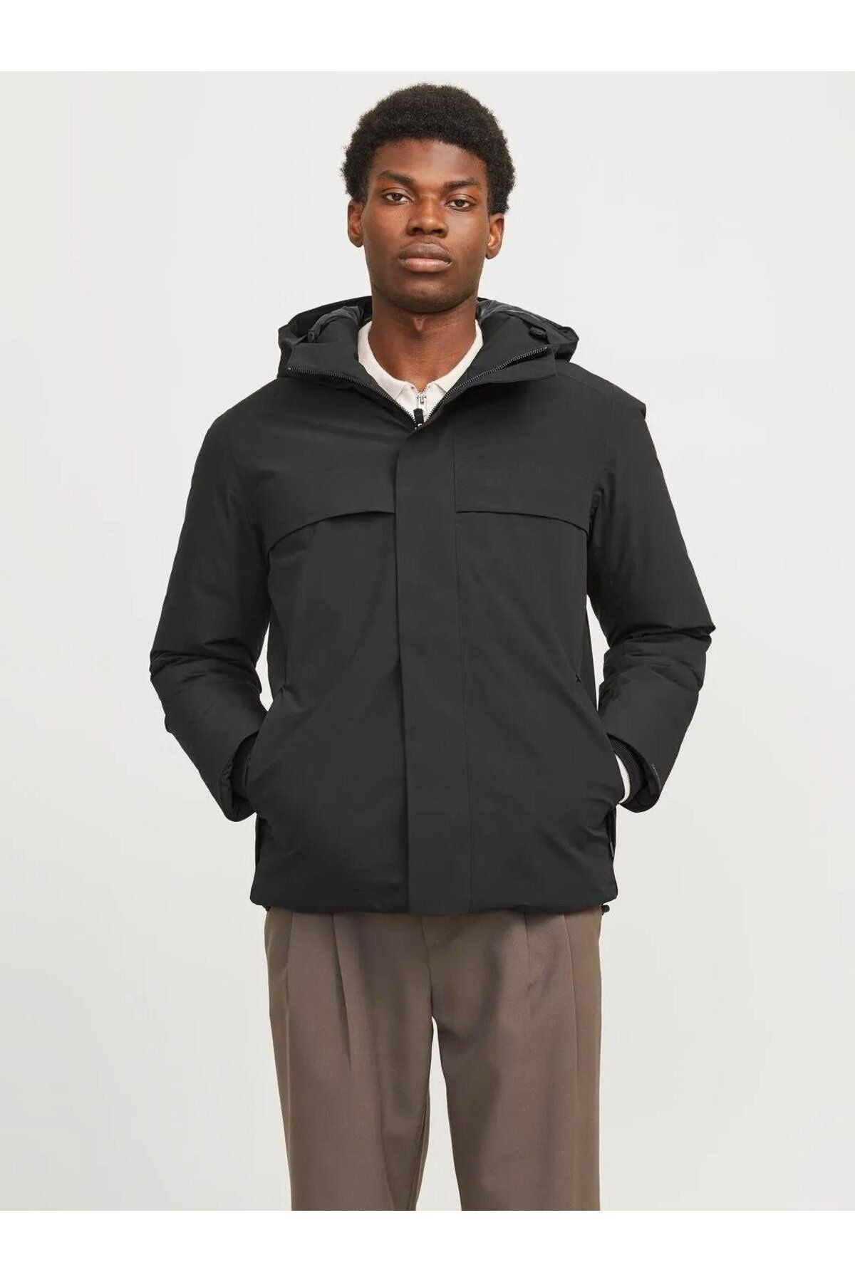 Jack Jones Erkek  Su Geçirmez Softshell Kapüşonlu Siyah  Mont 12259457S