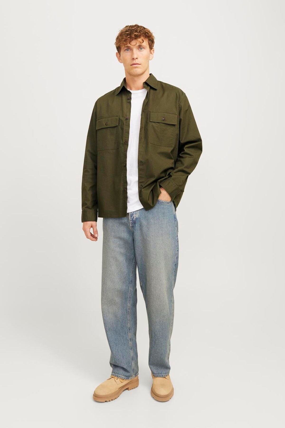 JACK JONES Erkek Yeşil Oversized Oxford Gömlek 12268952