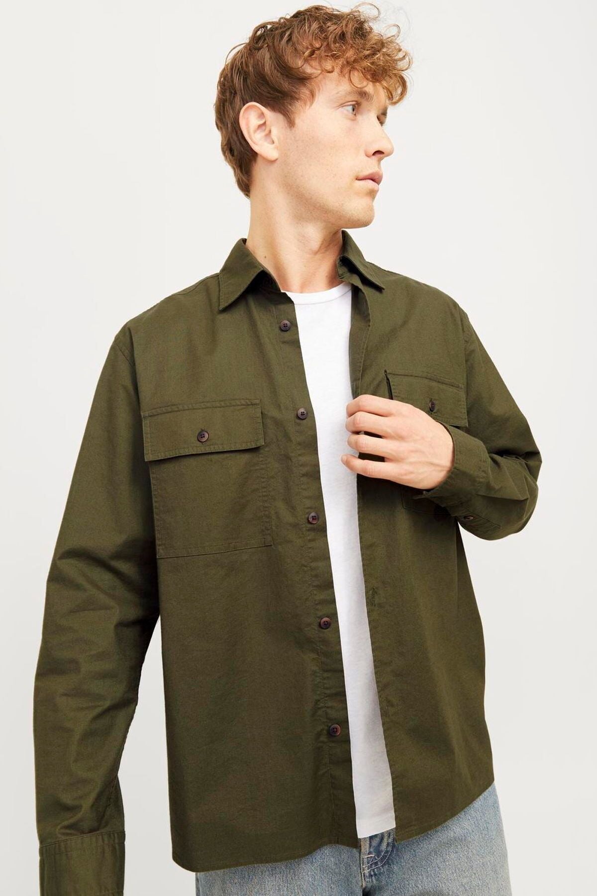 JACK JONES Erkek Yeşil Oversized Oxford Gömlek 12268952