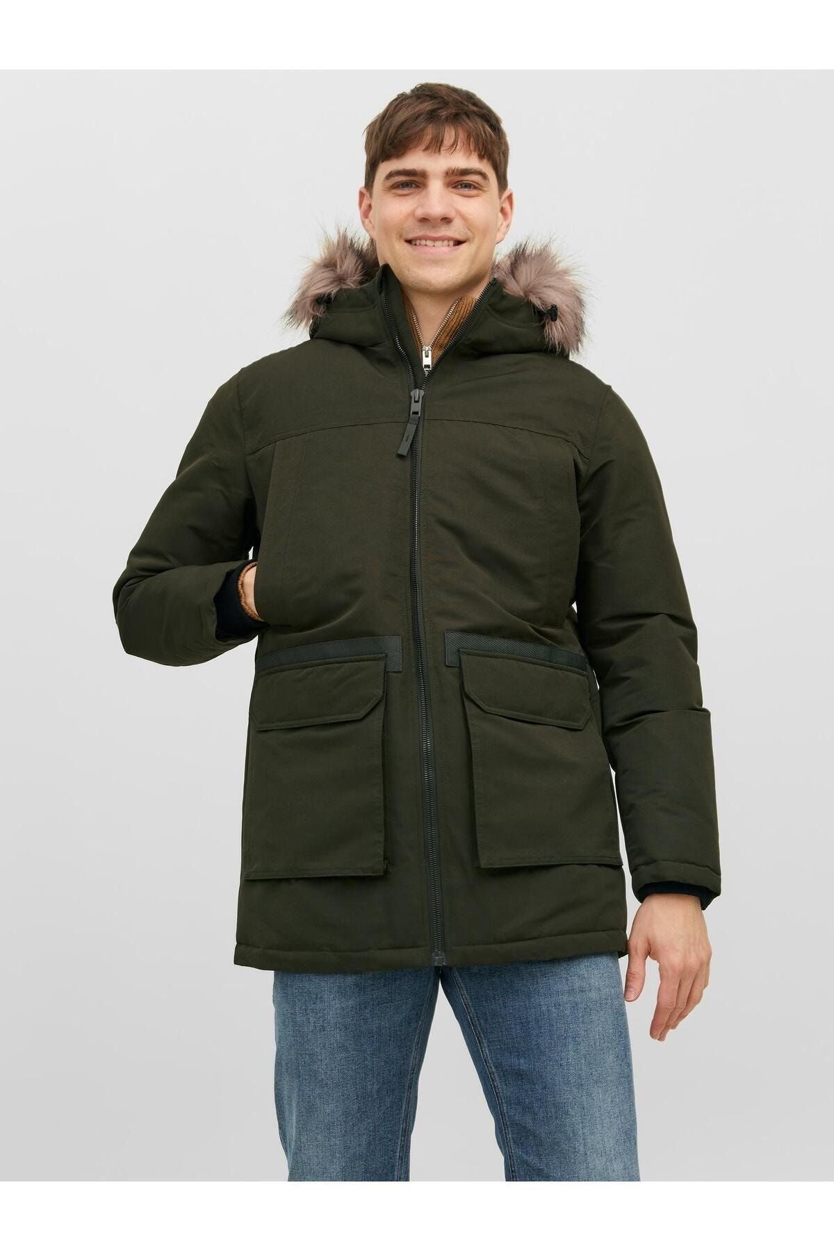 Jack Jones Erkek Yeşil Kapüşonlu Outdoor Parka 12235858