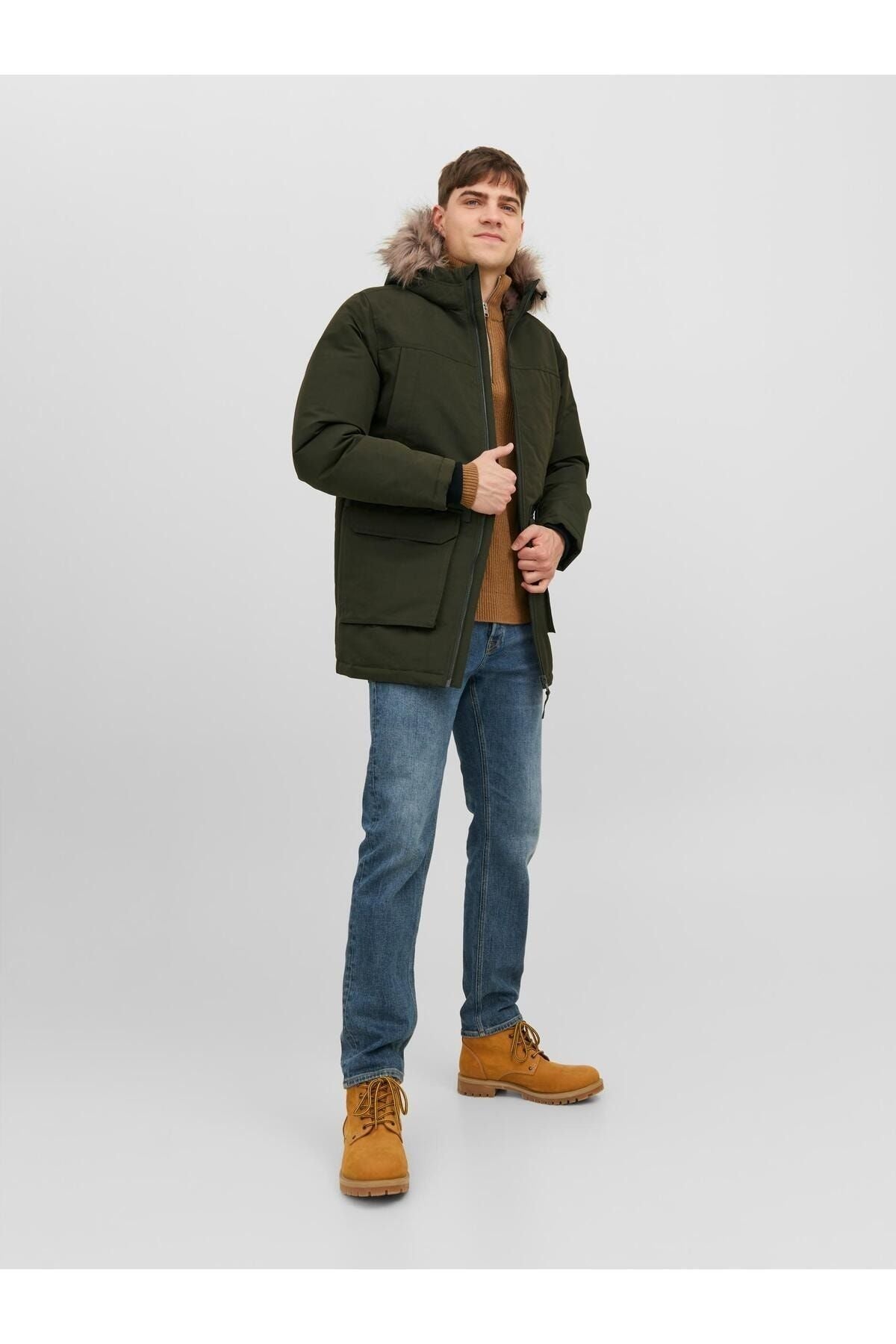 Jack Jones Erkek Yeşil Kapüşonlu Outdoor Parka 12235858