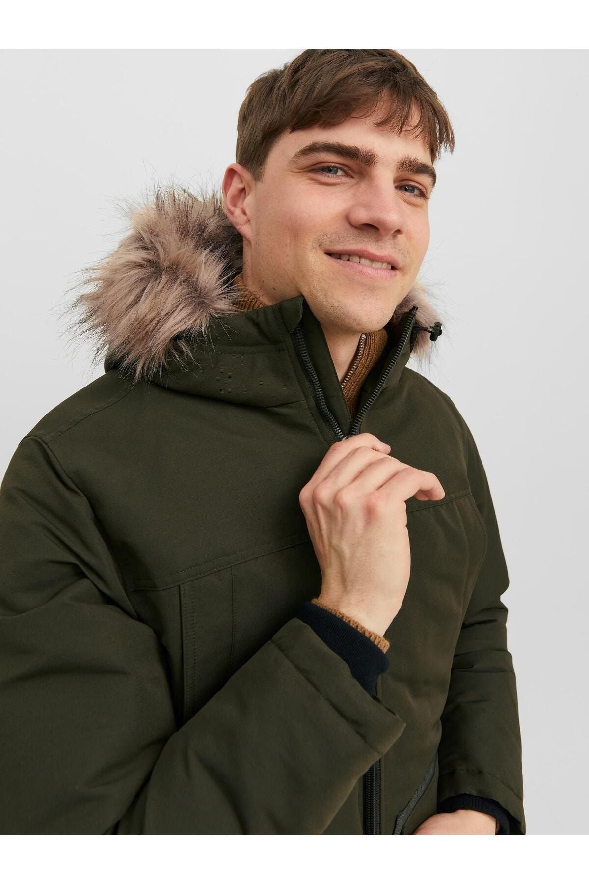 Jack Jones Erkek Yeşil Kapüşonlu Outdoor Parka 12235858