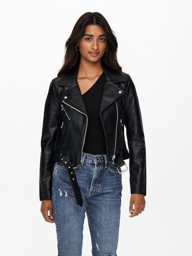 Only Kadın Onlvera Faux Leather Biker Siyah Deri Ceket 15232135S