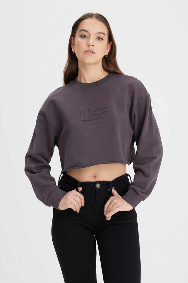 Riders by Lee  Kadın Regular Fit Normal Kesim Bisiklet Yaka %100 Pamuk  Antrasit Crop Sweatshirt L241261ONA