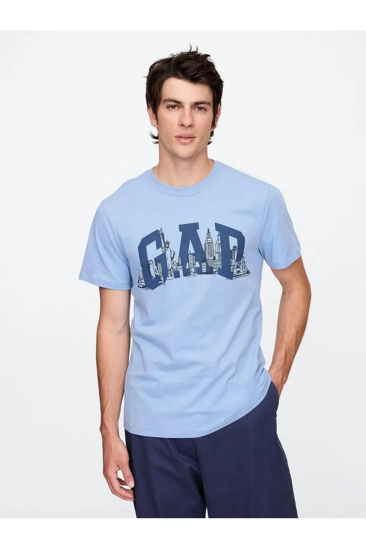 GAP Erkek Logolu Mavi Tişört 745022000
