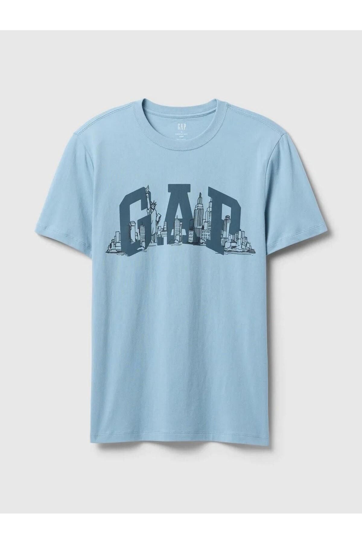 GAP Erkek Logolu Mavi Tişört 745022000