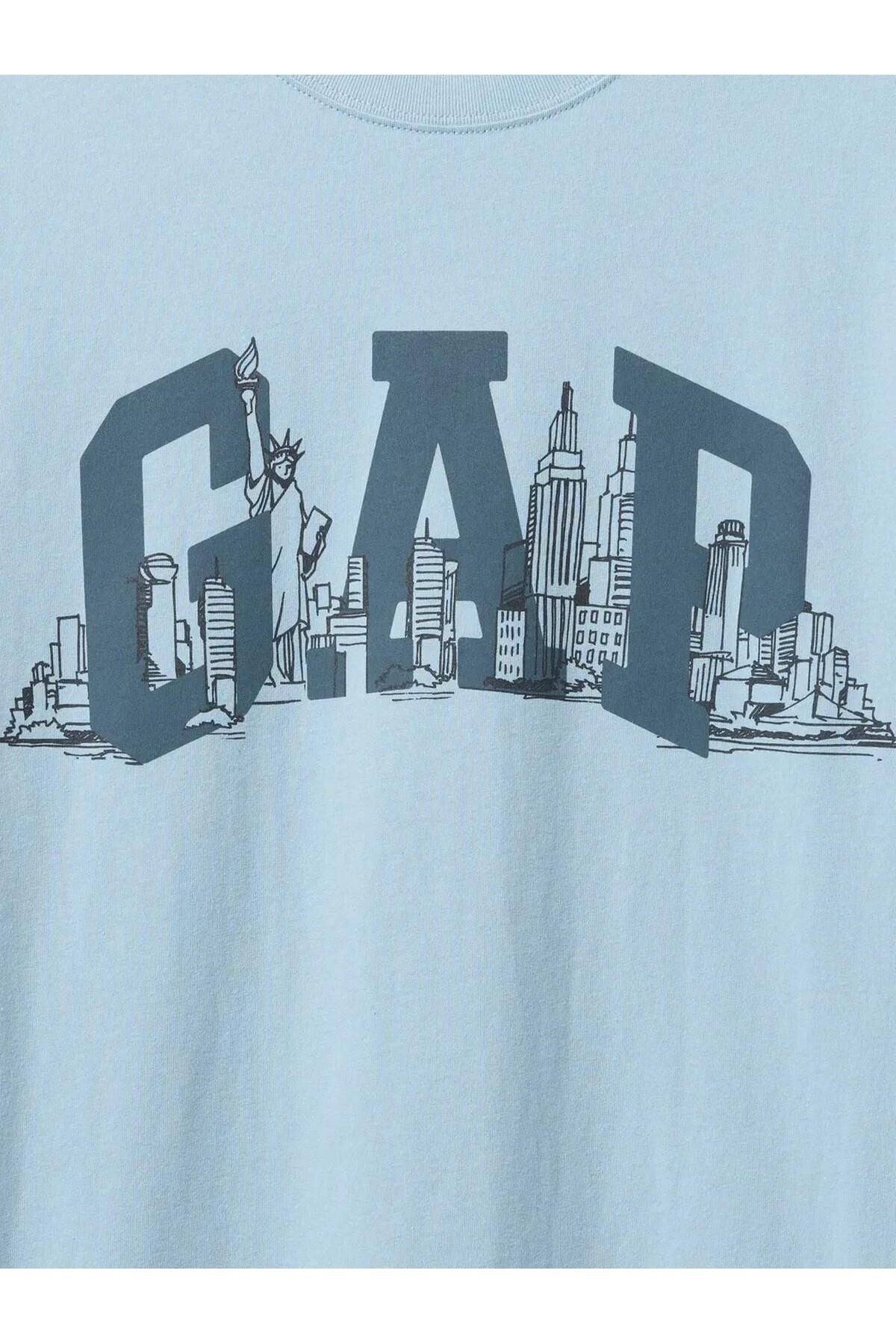 GAP Erkek Logolu Mavi Tişört 745022000