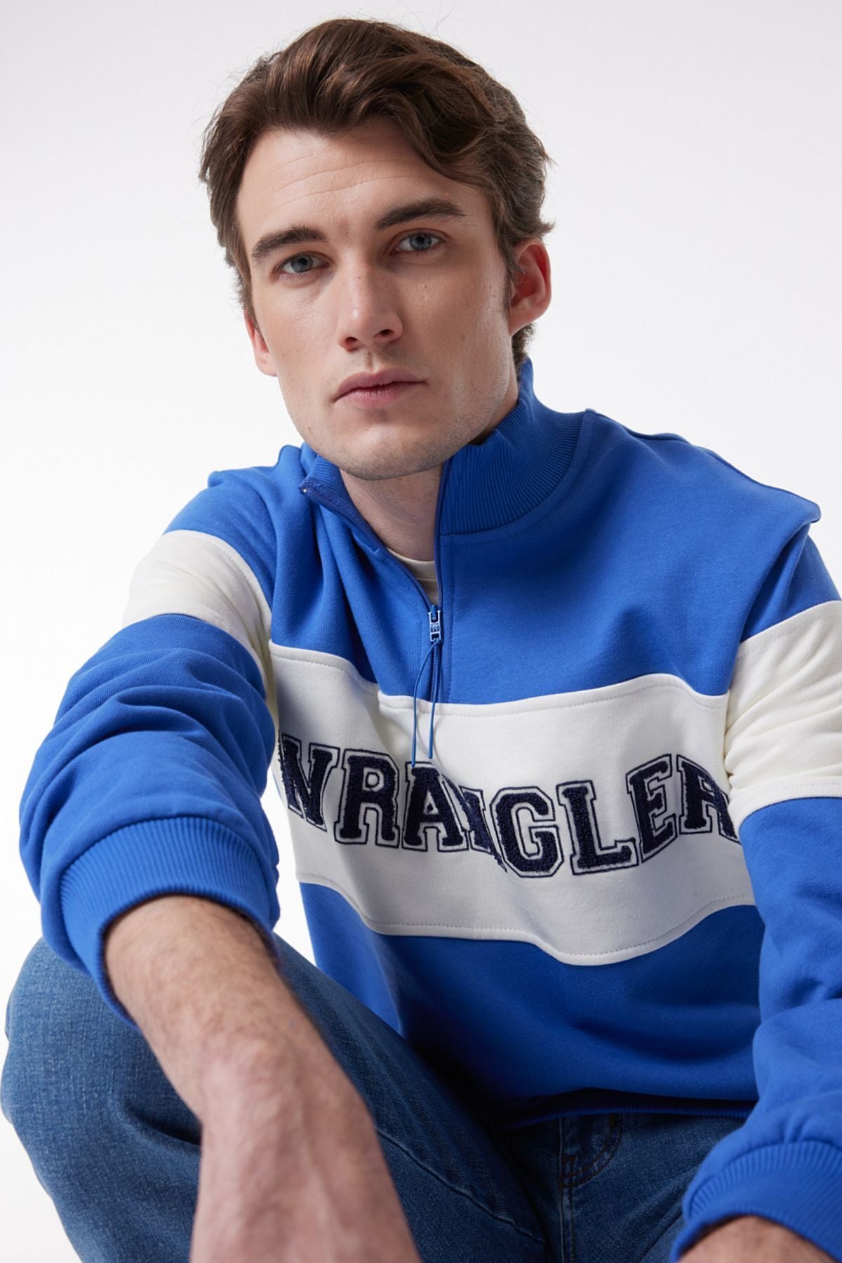 Wrangler Regular Fit Normal Kesim %100 Pamuk Içi Polarlı Dik Yaka Mavi Sweatshirt W232526400M