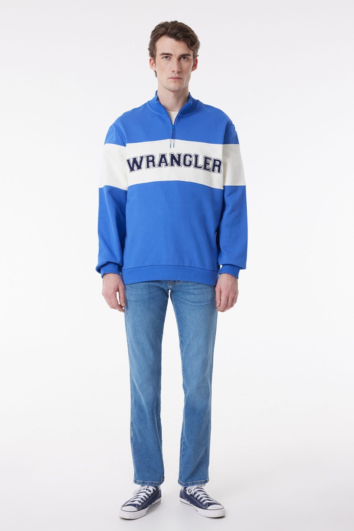 Wrangler Regular Fit Normal Kesim %100 Pamuk Içi Polarlı Dik Yaka Mavi Sweatshirt W232526400M